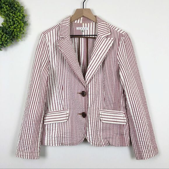 CAbi Jackets & Blazers - 🌿 CAbi Red White Stripe Seersucker Cotton Blazer